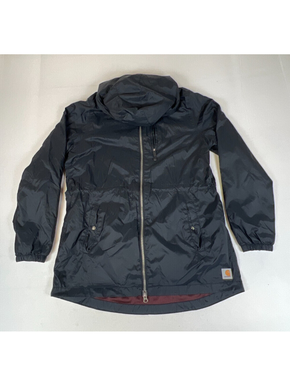 Carhartt Womens M 8 10 Grey Nylon Full Zip Hooded Rain Jacket Windbreaker Coat